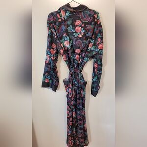 Alexander Del Rossa Black Satin Robe Dragon Floral Print - Size M